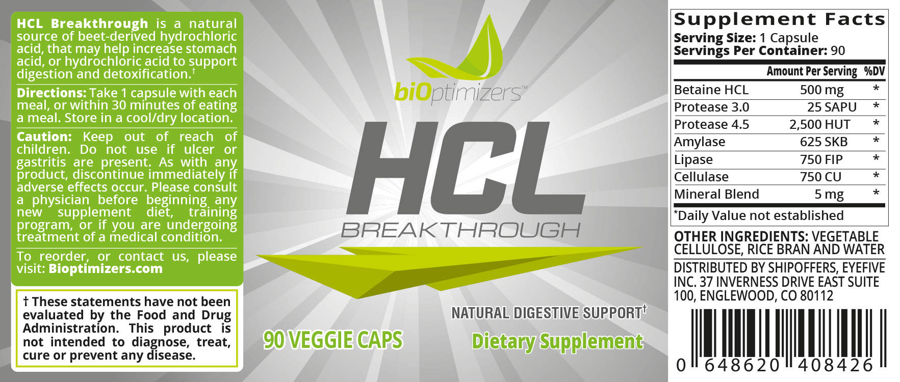 HCL Breakthrough BiOptimizers Supplement Facts