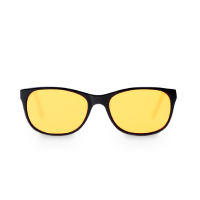 Black-framed glasses with yellow-tinted lenses