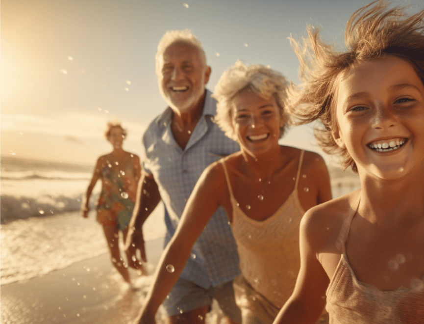 Happy couple running