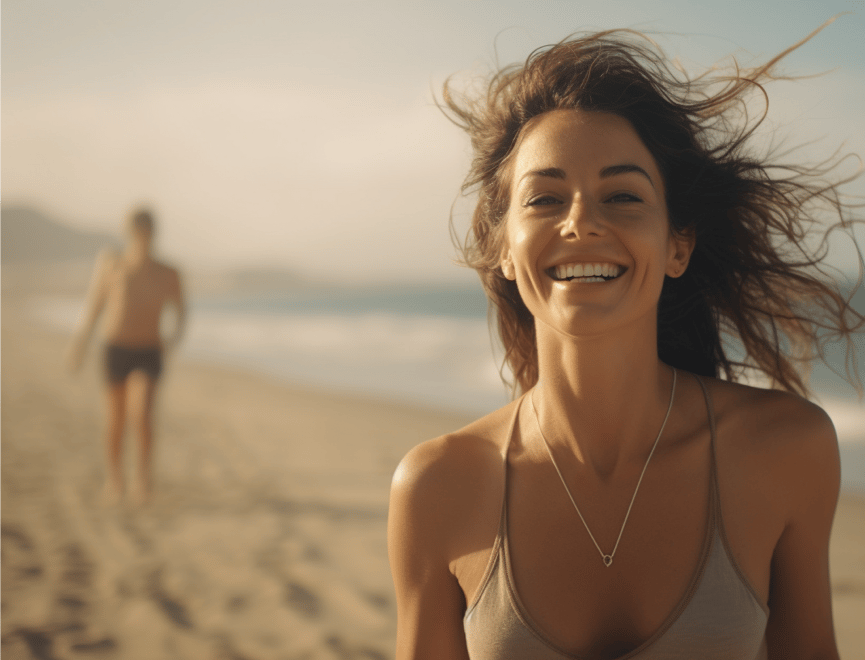 Happy couple running