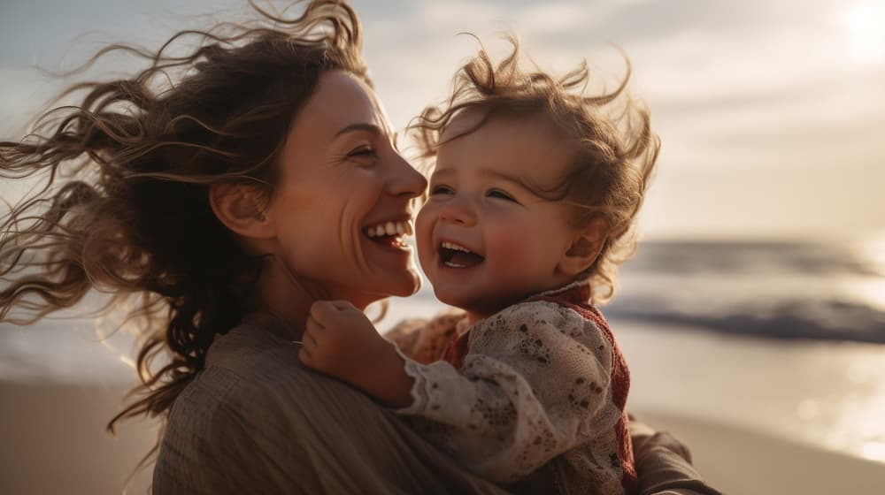Happy mom and child playing