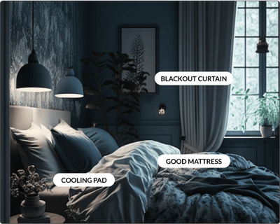 Bedroom scene with sleep best practices