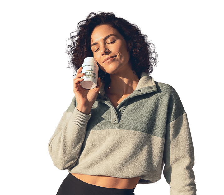 Woman holding MassZymes bottle